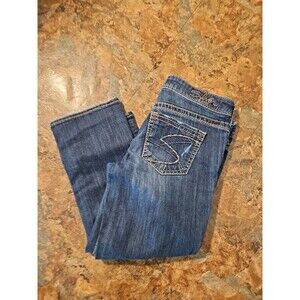 Silver Jeans‎ Aiko Capri Sz 29x23 Blue Dark Wash Thick Stitch Mid-Rise (J12)